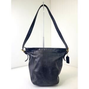 Vintage 90s Coach Duffle Sac Bucket Bag in Black Leather